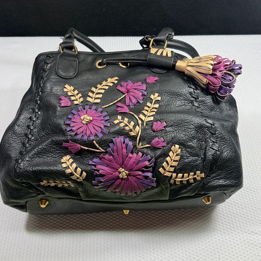 Isabella Fiore embroidered black leather purse